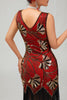 Load image into Gallery viewer, Sparkly Red Gold Short Fringed 1920s Dress with Sequins