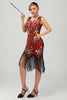 Load image into Gallery viewer, Sparkly Red Gold Short Fringed 1920s Dress with Sequins