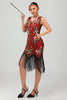 Load image into Gallery viewer, Sparkly Black Golden Fringed Sequins Flapper Dress with Beading