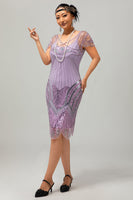 Load image into Gallery viewer, Sparkly Purple Sequins Bodycon Flapper Dress with Beading