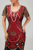 Load image into Gallery viewer, Sparkly Black Red Sequined Fringed Short 1920s Dress with Sleeves