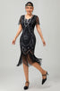 Load image into Gallery viewer, Sparkly Black Red Sequined Fringed Short 1920s Dress with Sleeves