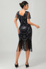 Load image into Gallery viewer, Sparkly Black Red Sequined Fringed Short 1920s Dress with Sleeves