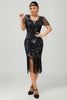 Load image into Gallery viewer, Sparkly Black Red Sequined Fringed Short 1920s Dress with Sleeves