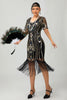 Load image into Gallery viewer, Sparkly Black Red Fringed Bodycon Flapper Dress with Sleeves