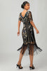 Load image into Gallery viewer, Sparkly Black Red Fringed Bodycon Flapper Dress with Sleeves
