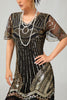 Load image into Gallery viewer, Sparkly Black Golden V-Neck Sequins Flapper Dress with Beading