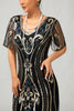 Load image into Gallery viewer, Sparkly Black Red Fringed Bodycon Flapper Dress with Sleeves