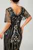 Load image into Gallery viewer, Sparkly Black Red Fringed Bodycon Flapper Dress with Sleeves