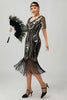 Load image into Gallery viewer, Sparkly Black Red Fringed Bodycon Flapper Dress with Sleeves
