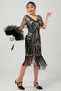 Load image into Gallery viewer, Sparkly Black Red Fringed Bodycon Flapper Dress with Sleeves