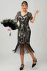 Load image into Gallery viewer, Sparkly Black Red Fringed Bodycon Flapper Dress with Sleeves