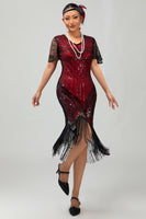Load image into Gallery viewer, Sparkly Black Golden V-Neck Sequins Flapper Dress with Beading
