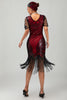 Load image into Gallery viewer, Sparkly Black Red Fringed Bodycon Flapper Dress with Sleeves
