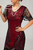 Load image into Gallery viewer, Sparkly Black Red Fringed Bodycon Flapper Dress with Sleeves