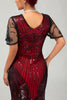Load image into Gallery viewer, Sparkly Black Red Fringed Bodycon Flapper Dress with Sleeves