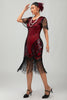Load image into Gallery viewer, Sparkly Black Red Fringed Bodycon Flapper Dress with Sleeves