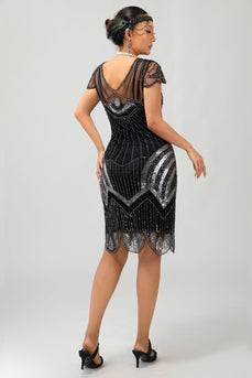 Sparkly Black Silver Bodycon Sequins Flapper Dress with Beading
