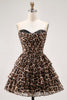 Load image into Gallery viewer, Brown Leopard Sweetheart Short Tiered Corset Prom Dress