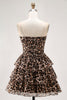 Load image into Gallery viewer, Brown Leopard Sweetheart Short Tiered Corset Prom Dress