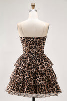 Load image into Gallery viewer, Brown Sweetheart Leopard Tiered Short Corset Prom Dress