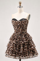 Load image into Gallery viewer, Brown Leopard Sweetheart Short Tiered Corset Prom Dress