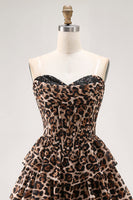 Load image into Gallery viewer, Brown Leopard Sweetheart Short Tiered Corset Prom Dress