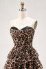 Load image into Gallery viewer, Brown Leopard Sweetheart Short Tiered Corset Prom Dress
