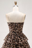 Load image into Gallery viewer, Brown Leopard Sweetheart Short Tiered Corset Prom Dress