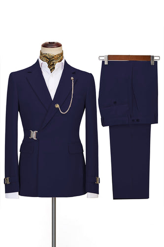 2 Piece Notched Lapel Navy Prom Men's Suits