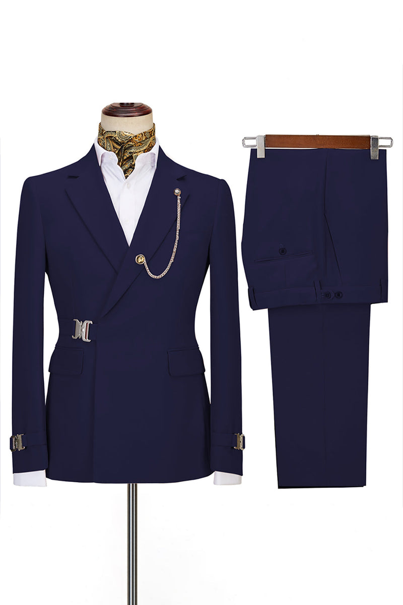 Load image into Gallery viewer, 2 Piece Notched Lapel Navy Prom Men&#39;s Suits