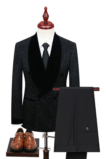 Sparkly 2 Piece Navy Shawl Lapel Prom Men's Suits