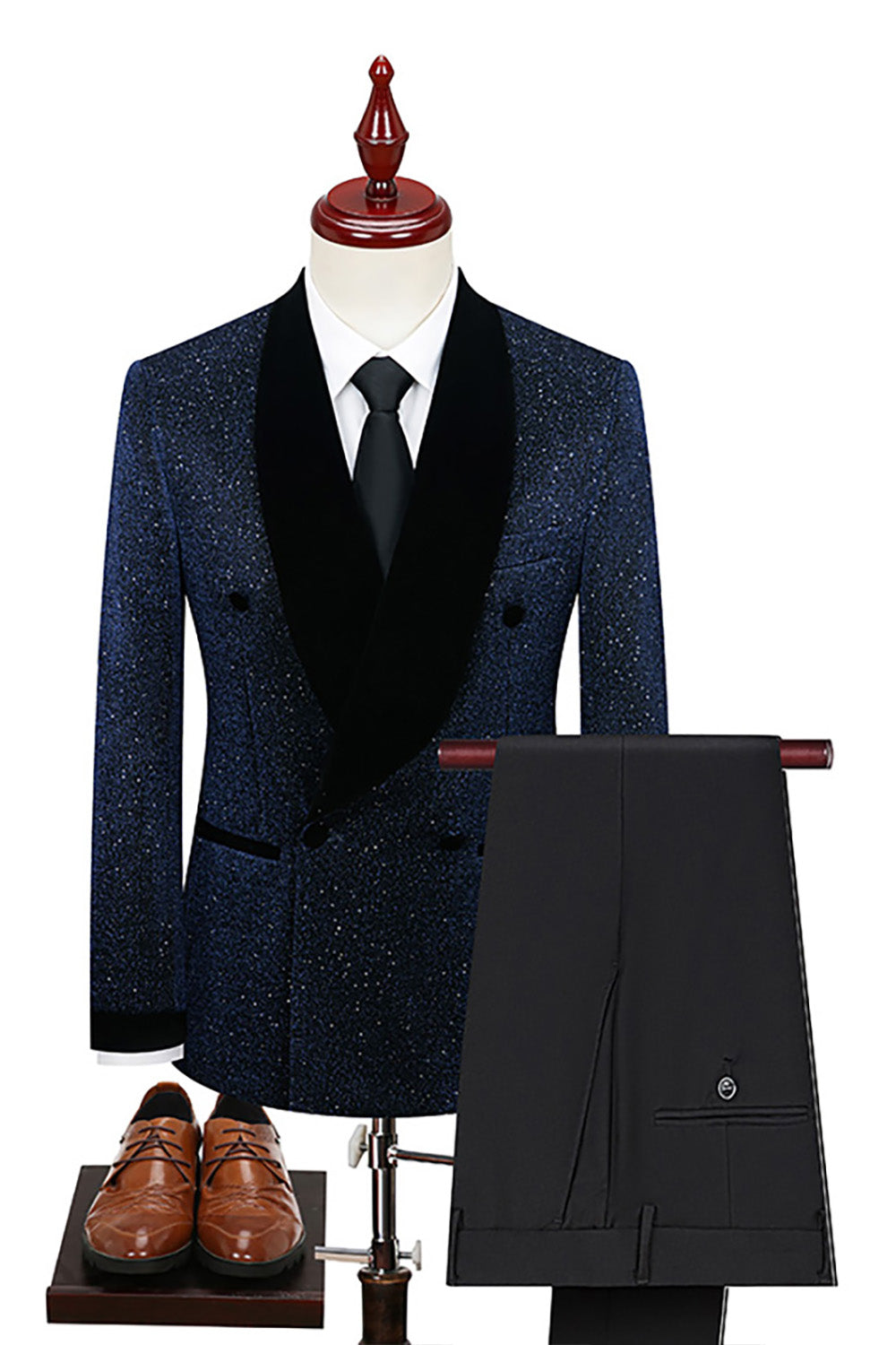 Sparkly 2 Piece Navy Shawl Lapel Prom Men's Suits