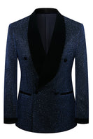 Load image into Gallery viewer, Sparkly 2 Piece Navy Shawl Lapel Prom Men&#39;s Suits