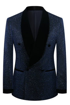 Sparkly 2 Piece Navy Shawl Lapel Prom Men's Suits