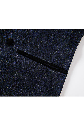 Sparkly 2 Piece Navy Shawl Lapel Prom Men's Suits