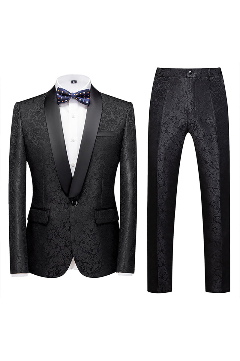 Load image into Gallery viewer, 2 Piece Jacquard Blue Shawl Lapel Prom Men&#39;s Suits