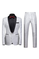 Load image into Gallery viewer, 2 Piece Jacquard Blue Shawl Lapel Prom Men&#39;s Suits