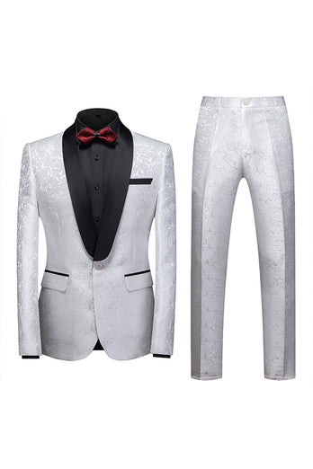 2 Piece Jacquard Blue Shawl Lapel Prom Men's Suits