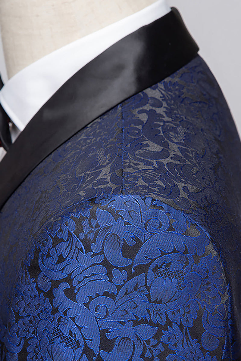Load image into Gallery viewer, 2 Piece Jacquard Blue Shawl Lapel Prom Men&#39;s Suits