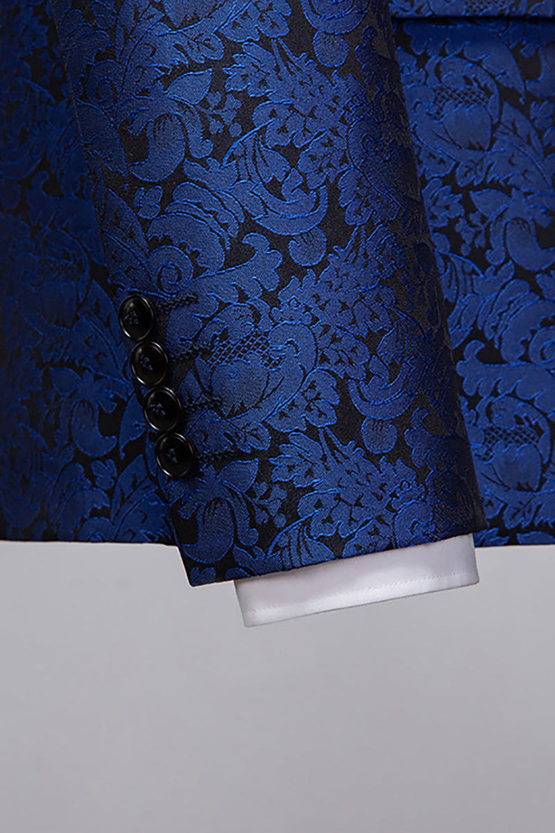 Load image into Gallery viewer, 2 Piece Jacquard Blue Shawl Lapel Prom Men&#39;s Suits