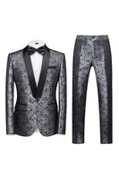 Load image into Gallery viewer, 2 Piece Jacquard Blue Shawl Lapel Prom Men&#39;s Suits