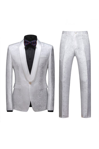 2 Piece Jacquard Blue Shawl Lapel Prom Men's Suits