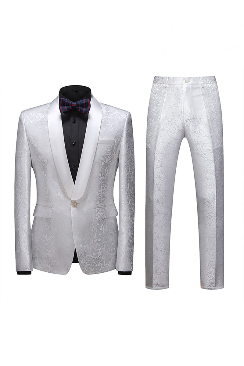 Load image into Gallery viewer, 2 Piece Jacquard Blue Shawl Lapel Prom Men&#39;s Suits