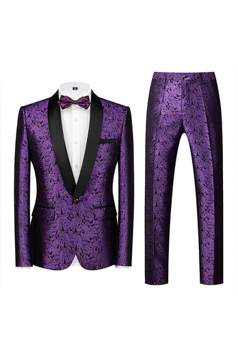 2 Piece Jacquard Blue Shawl Lapel Prom Men's Suits