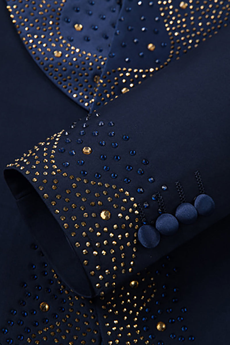Load image into Gallery viewer, Sparkly Black 3 Piece Prom Men&#39;s Suits with Rhinestones