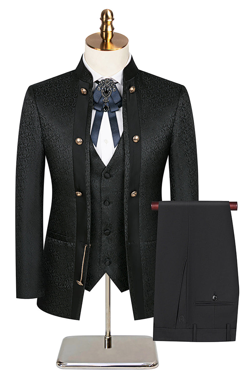 Load image into Gallery viewer, 3 Piece Khaki Jacquard Double Breasted Prom Men&#39;s Suits