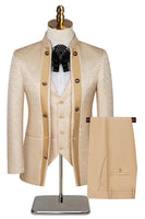Load image into Gallery viewer, Men 3 Piece Khaki Jacquard Prom Suits Satin Double Breasted Party Suits