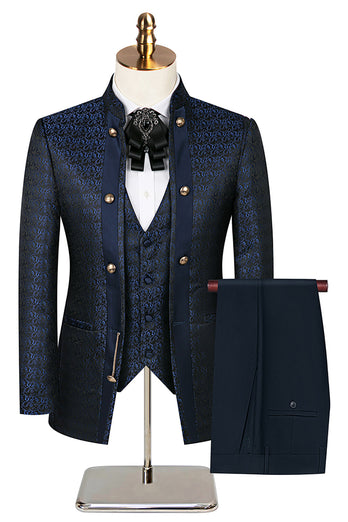 3 Piece Khaki Jacquard Double Breasted Prom Men's Suits