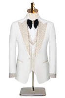 Load image into Gallery viewer, 3 Piece One Button Ivory Prom Men&#39;s Suits with Pockets